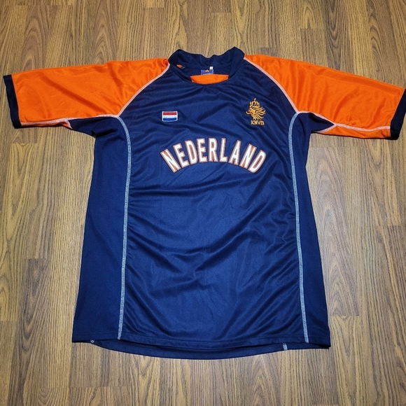 soccer sport teams Other - Netherlands Soccer Jersey Mens XL Orange and Blue Tuter KNVB Embroidered D8